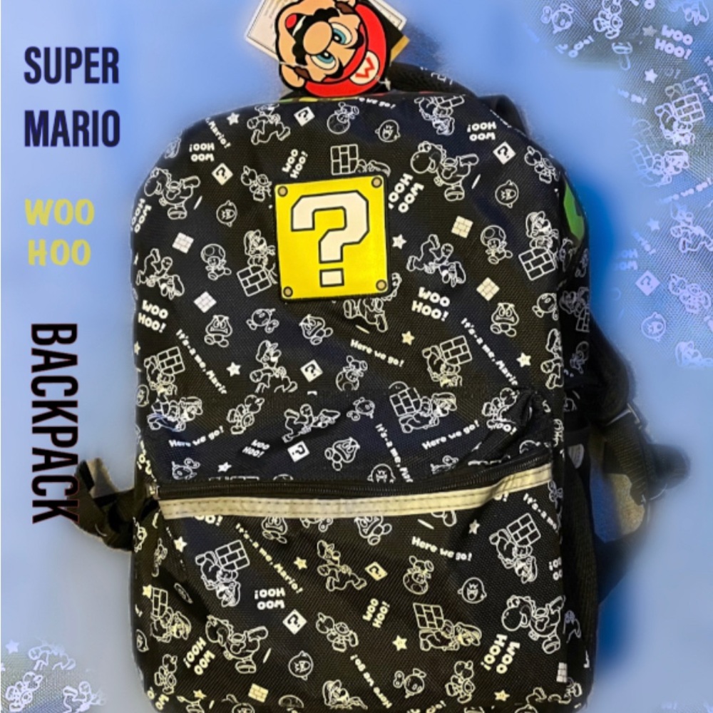 Nintendo Super Mario Bros 16" Backpack Yoshi Black BACKPACK. New with tags.